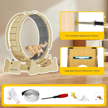 

Natural wooden cat treadmill for home use