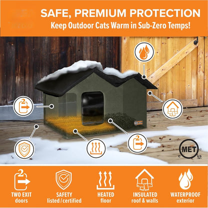 

Waterproof insulated cat house with heated bed for winter