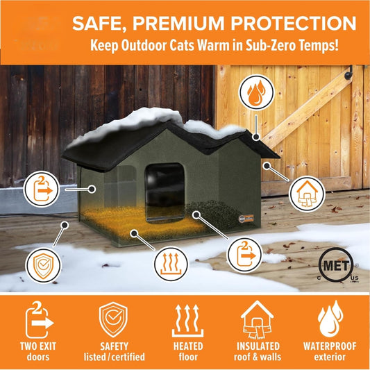 

Waterproof insulated cat house with heated bed for winter