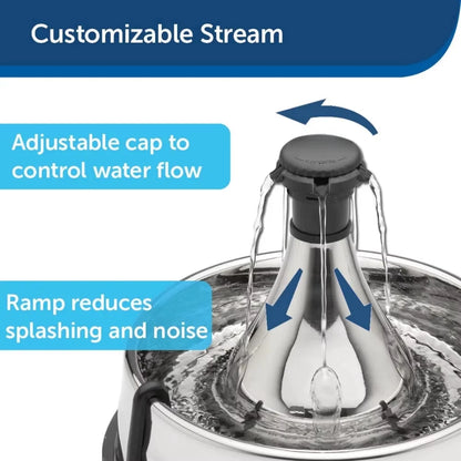 Stainless 360 Pet Fountain – 1 Gallon Water Dispenser for Dogs & Cats with Customizable Flow and Hair Filter