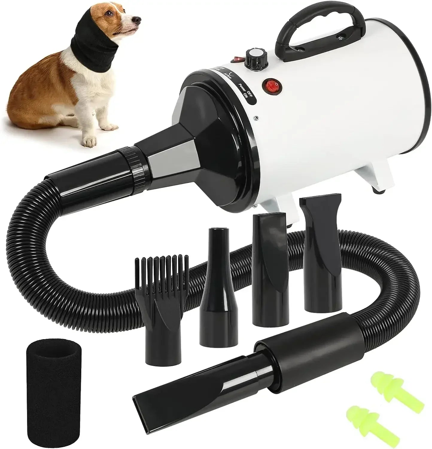 

Adjustable wind speed pet hair dryer for all coat types
