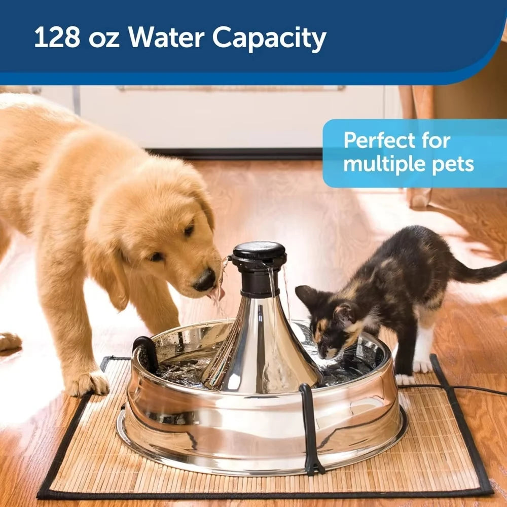 Stainless 360 Pet Fountain – 1 Gallon Water Dispenser for Dogs & Cats with Customizable Flow and Hair Filter